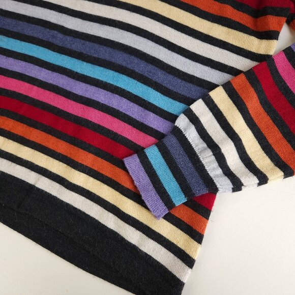 Vintage wool multicolor stripe mock neck fine knit sweater top long sleeve women - Picture 8 of 10